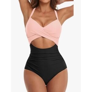 EOMENIE  One Piece Swimsuit Cutout Crisscross Tie Back Bathing Suit plus XXL